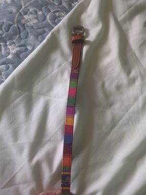 Target Multicolor Woven Stripe Belt with Brown Leather Trim
